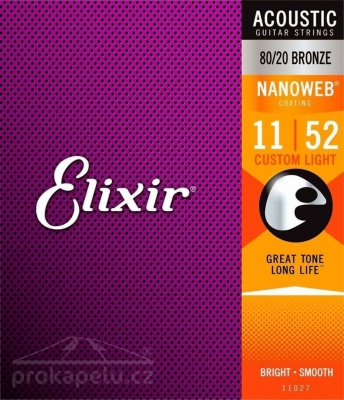 Elixir 11027 80/20 BR Nanoweb (custom light) 11/52 - kovové struny pro akustickou kytaru