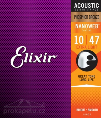 Elixir 16002 Nanoweb (extra light) 10/47 - kovové struny pro akustickou kytaru