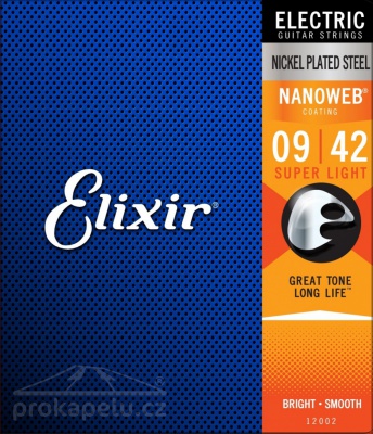 Elixir 12002 Nanoweb (super light) 9/42 - kovové struny pro elektrickou kytaru