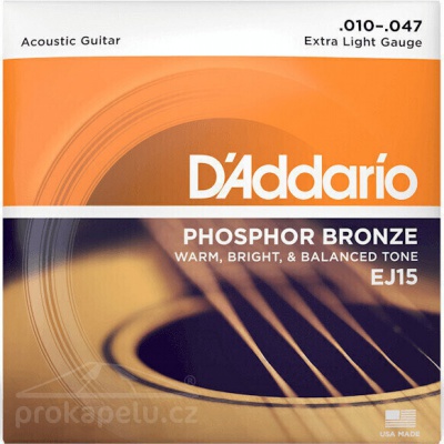 D'Addario EJ 15 PhBr (extra light) 10/47 - kovové struny pro akustickou kytaru