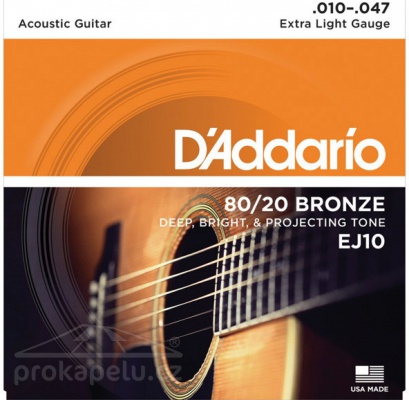D'Addario EJ 10 Br (extra light) 10/47 - kovové struny pro akustickou kytaru
