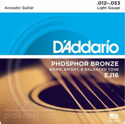 D'Addario EJ16 PhBr (light) 12/53 - kovové struny pro akustickou kytaru
